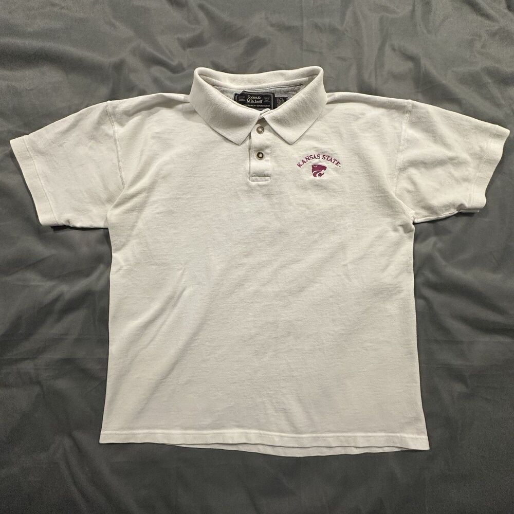 Vintage Kansas State Wildcats Shirt Mens Large White Embroidery Polo Golf NCAA